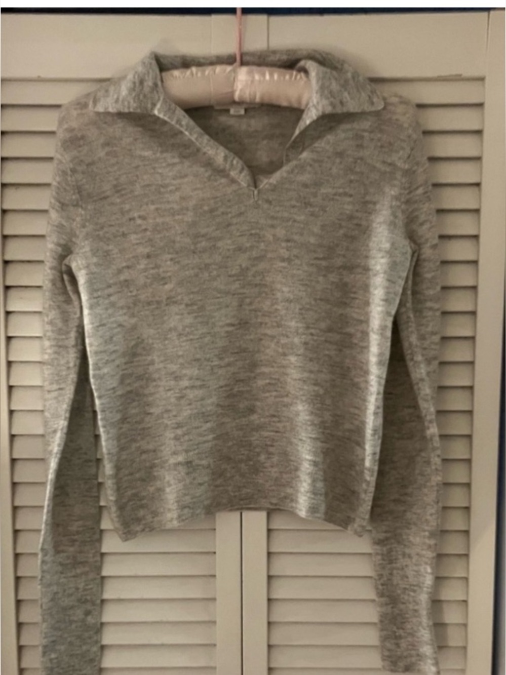 Vince Melange Wool Silk Cashmere Polo Collared Long Sleeve Sweater XS Soft Prep